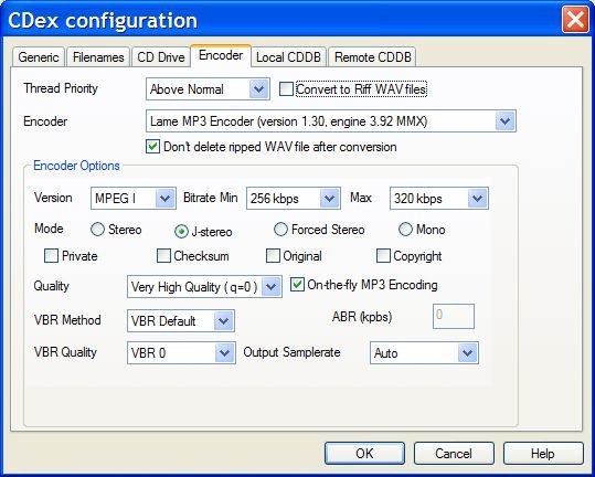 CDEX settings screenshot.