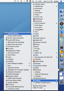 Screenshot of folder menu from the Dock showing Activity Monitor.